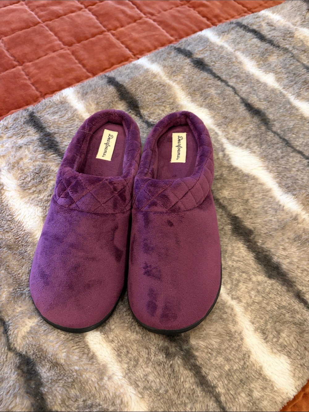 dearfoams Plush Quilted Clog Slippers - Purple